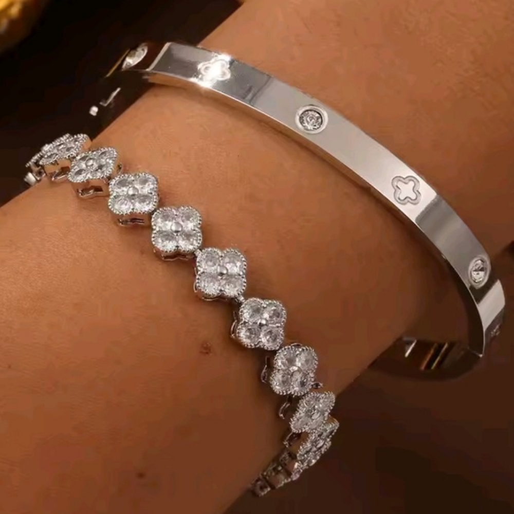 High Quality Lucky Clover Stainless steel Zircon Inlaid Bracelet